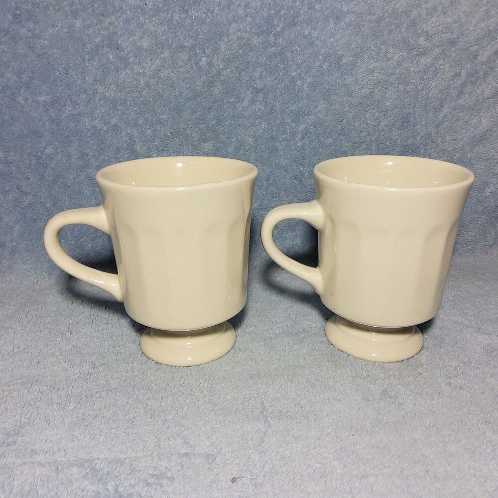 Vintage Syracuse China Restaurantware Pedestal Coffee Mugs Set of 2 Panel Footed
